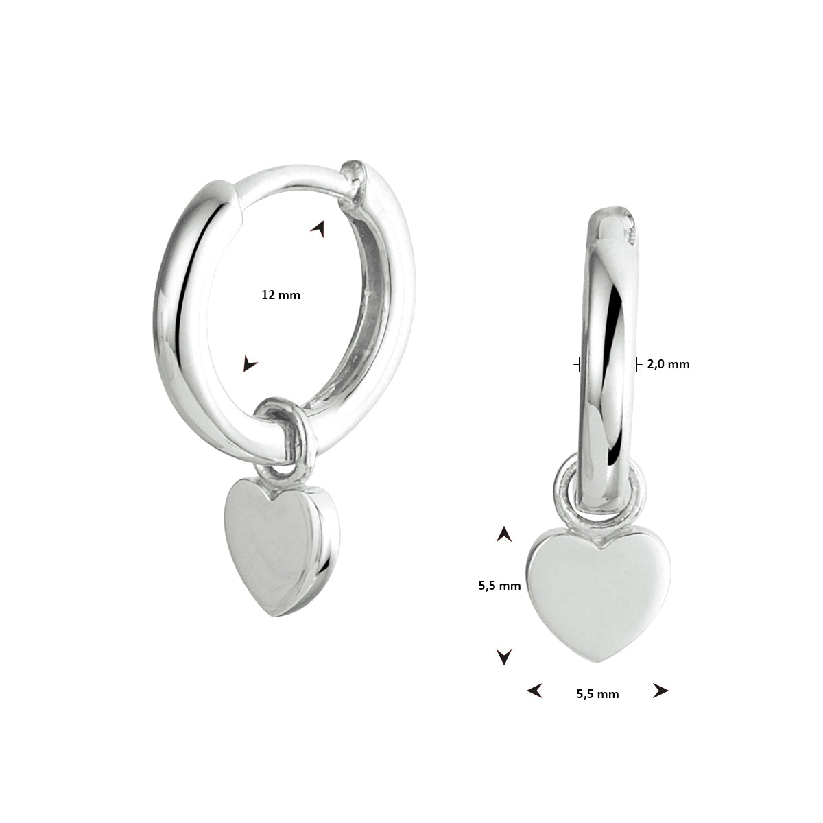 vDam Oorringen Hart Zilver Gerhodineerd 1333084