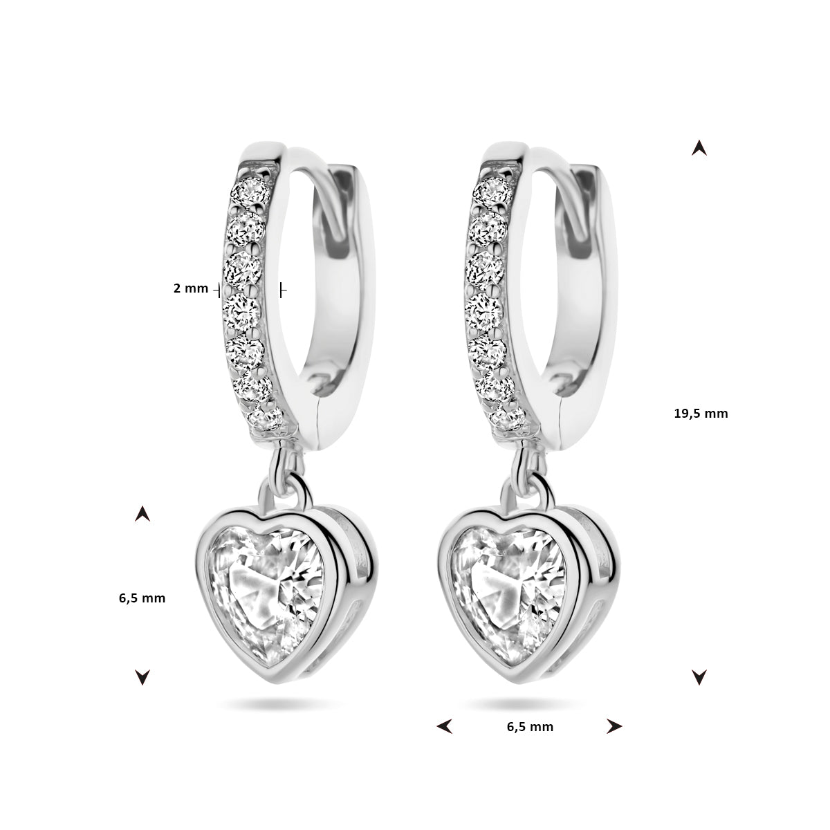 vDam Oorringen Hart Zirkonia Zilver Gerhodineerd 1338773