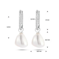 vDam Oorringen Paperclip Barok Parel En Zirkonia Zilver Gerhodineerd 1336542