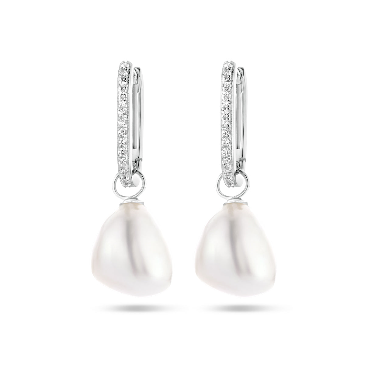 vDam Oorringen Paperclip Barok Parel En Zirkonia Zilver Gerhodineerd 1336542