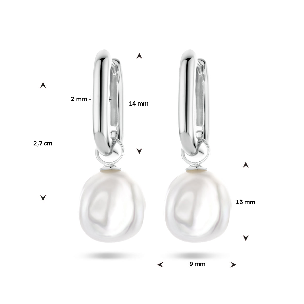 vDam Oorringen Paperclip Barok Parel Zilver Gerhodineerd 1336543