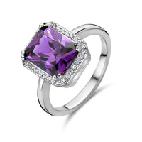 vDam Ring Amethistkleurig En Wit Zirkonia Halo Zilver Gerhodineerd 1336824