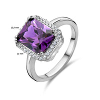 vDam Ring Amethistkleurig En Wit Zirkonia Halo Zilver Gerhodineerd 1336826 Maat 19