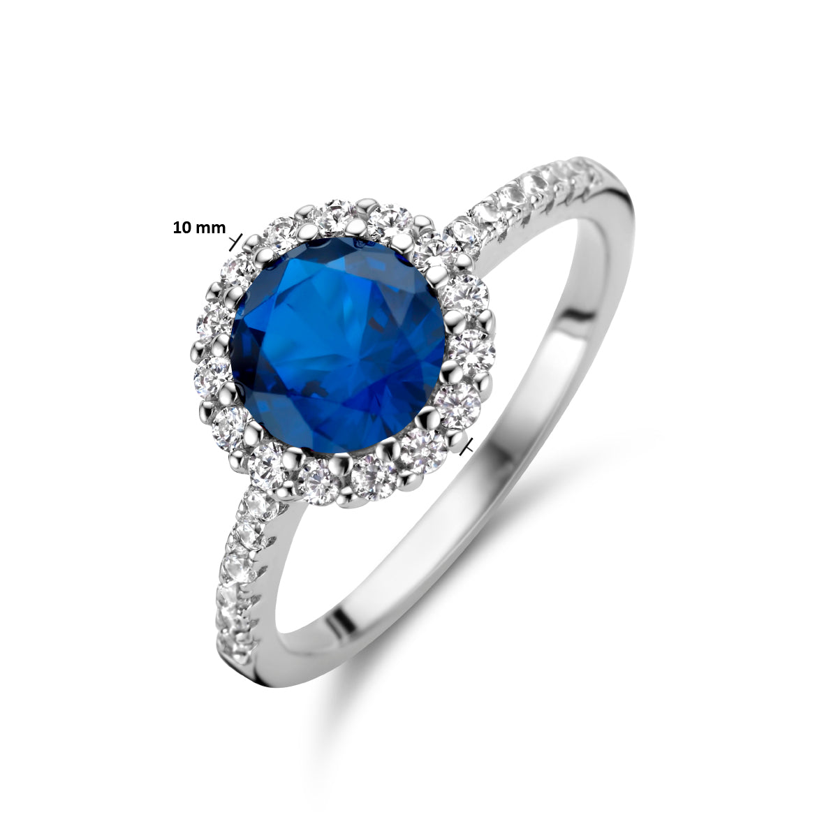 vDam Ring Blauw En Wit Zirkonia Halo Zilver Gerhodineerd 1336134 Maat 16½