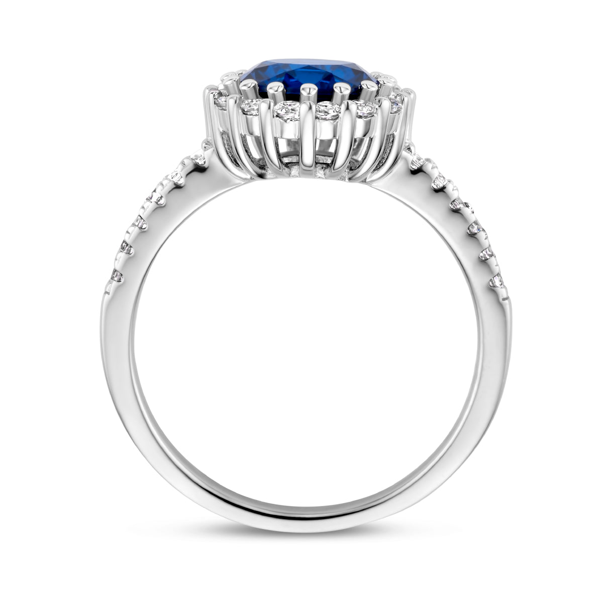 vDam Ring Blauw En Wit Zirkonia Halo Zilver Gerhodineerd 1336134 Maat 16½