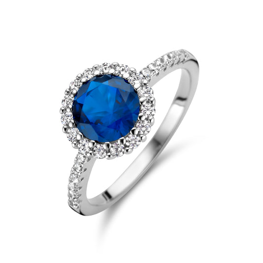 vDam Ring Blauw En Wit Zirkonia Halo Zilver Gerhodineerd 1336137