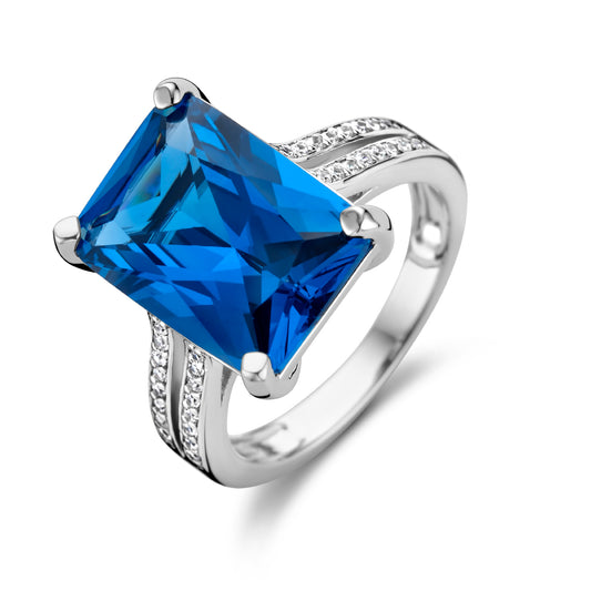 vDam Ring Blauw En Wit Zirkonia Zilver Gerhodineerd 1336044