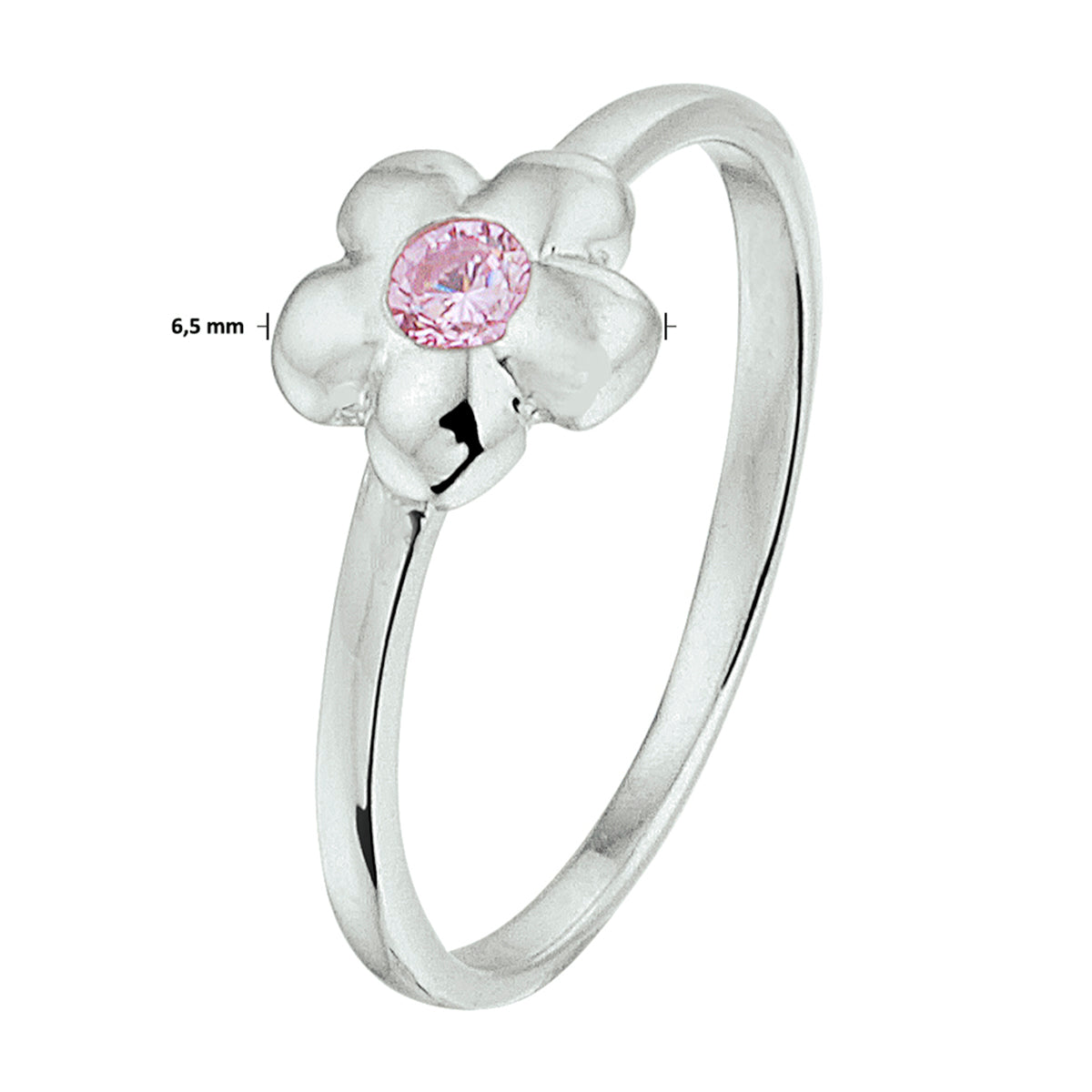 vDam Ring Bloem Roze Zirkonia Zilver Gerhodineerd 1328930 Maat 14½