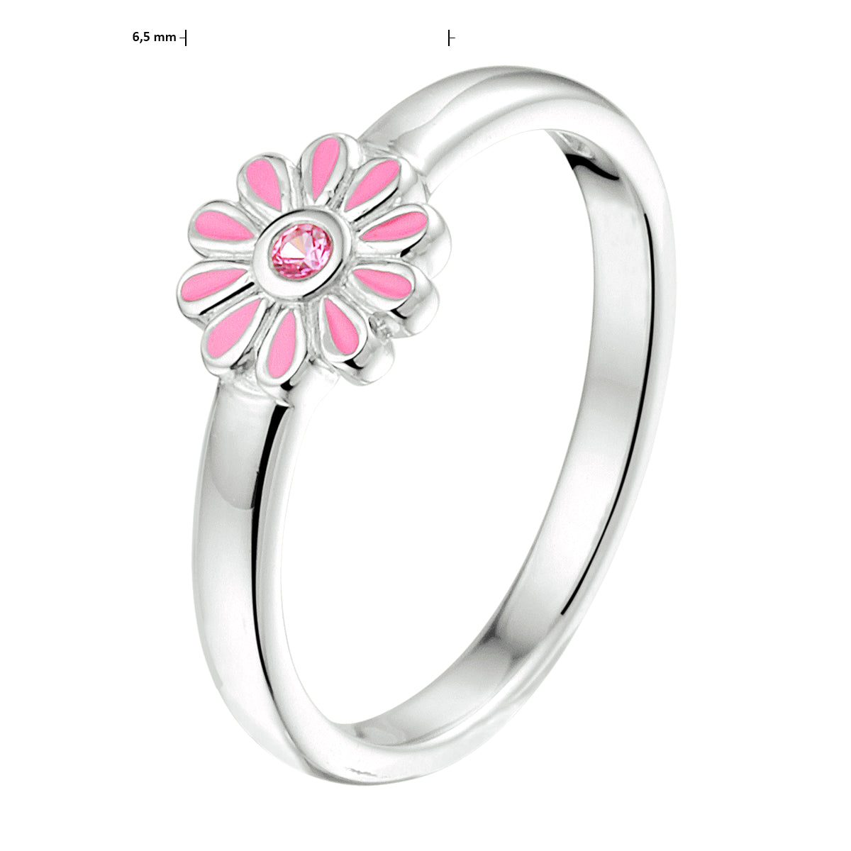 vDam Ring Bloem Roze Zirkonia Zilver Gerhodineerd 1333124 Maat 14