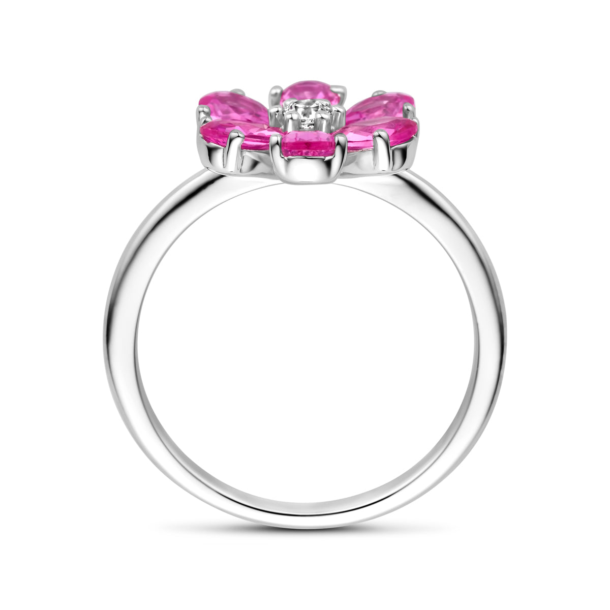 vDam Ring Bloem Wit En Roze Zirkonia Zilver Gerhodineerd 1339193 Maat 17¾