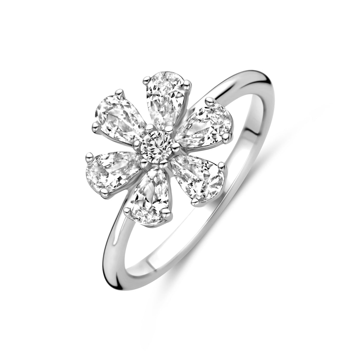vDam Ring Bloem Wit Zirkonia Zilver Gerhodineerd 1339198