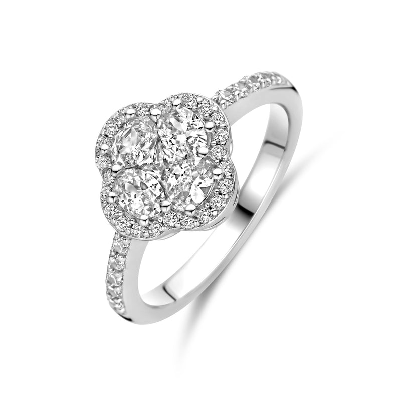 vDam Ring Bloem Zirkonia Halo Zilver Gerhodineerd 1339186