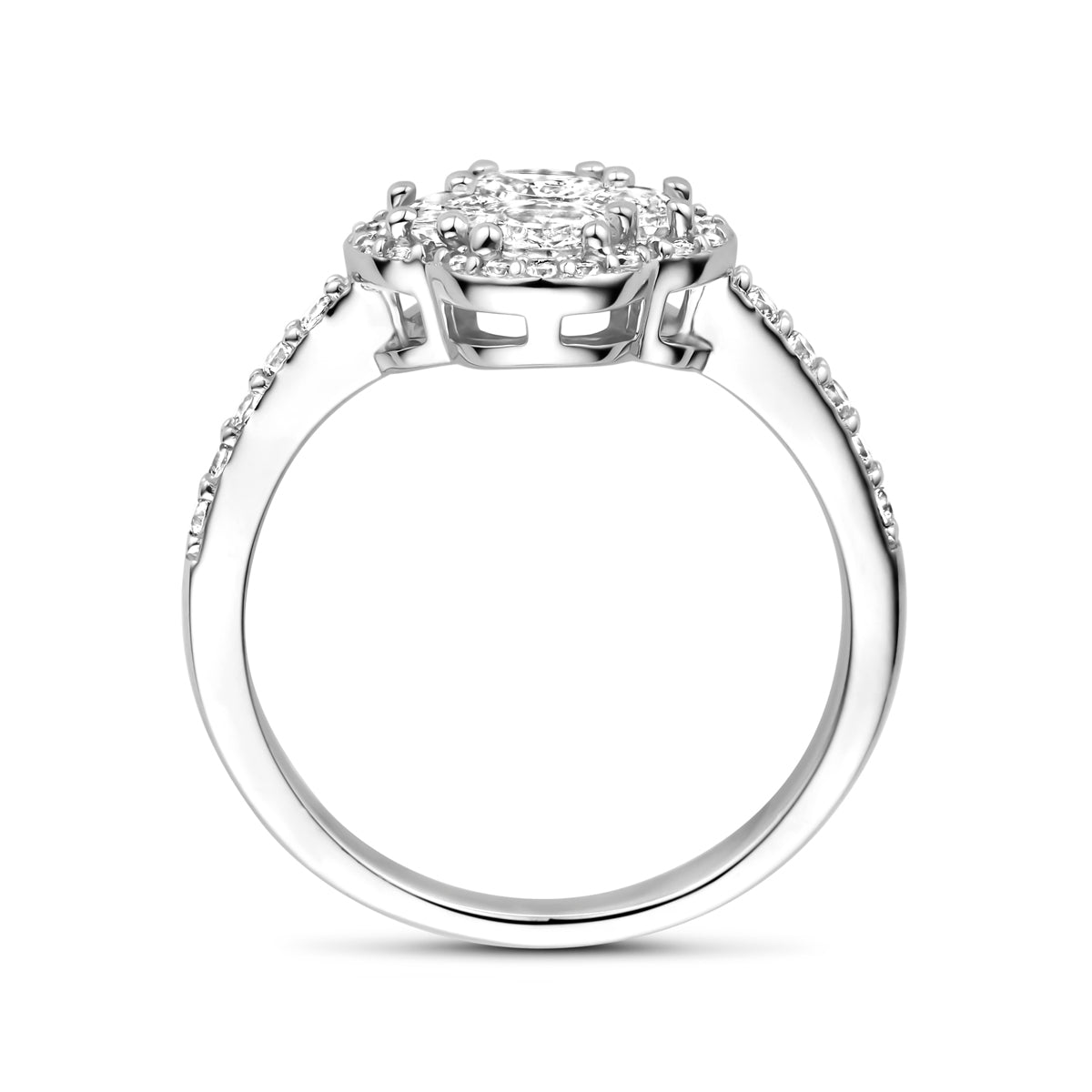 vDam Ring Bloem Zirkonia Halo Zilver Gerhodineerd 1339189 Maat 18½