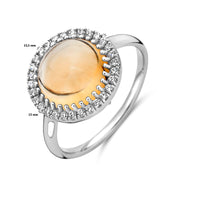 vDam Ring Citrien En Zirkonia Halo Zilver Gerhodineerd 1337899 Maat 16½