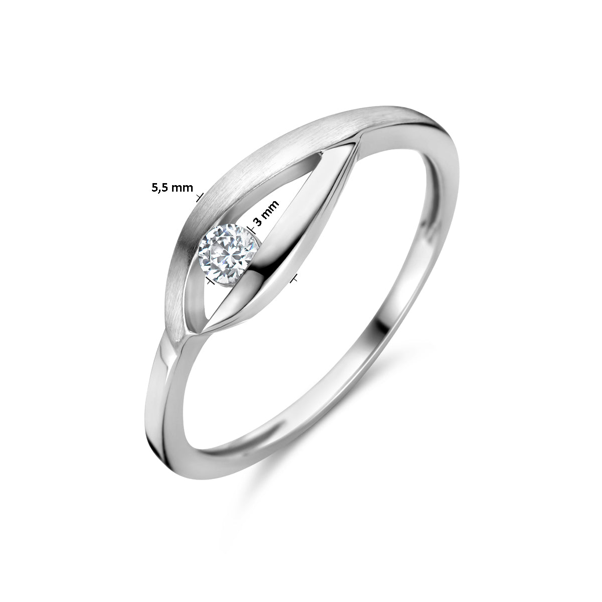 vDam Ring Druppel Zirkonia Poli/mat Zilver Gerhodineerd 1336994 Maat 17¼