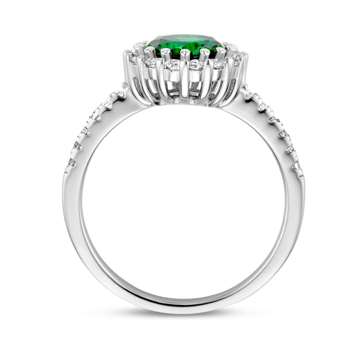 vDam Ring Groen En Wit Zirkonia Halo Zilver Gerhodineerd 1336130 Maat 16½