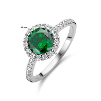 vDam Ring Groen En Wit Zirkonia Halo Zilver Gerhodineerd 1336131 Maat 17¼