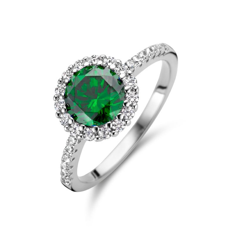 vDam Ring Groen En Wit Zirkonia Halo Zilver Gerhodineerd 1336131