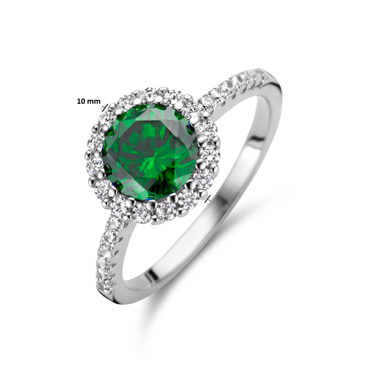 vDam Ring Groen En Wit Zirkonia Halo Zilver Gerhodineerd 1336132 Maat 17¾