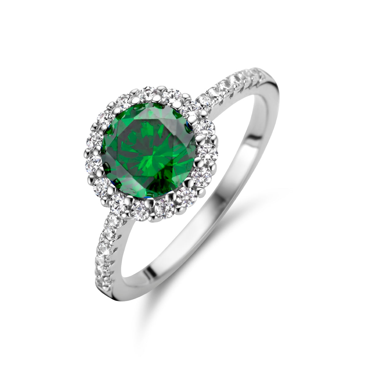 vDam Ring Groen En Wit Zirkonia Halo Zilver Gerhodineerd 1336132