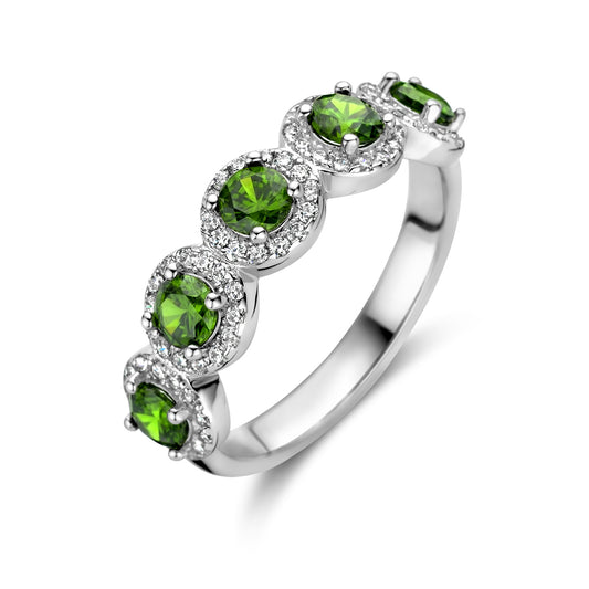 vDam Ring Groen En Wit Zirkonia Halo Zilver Gerhodineerd 1336743