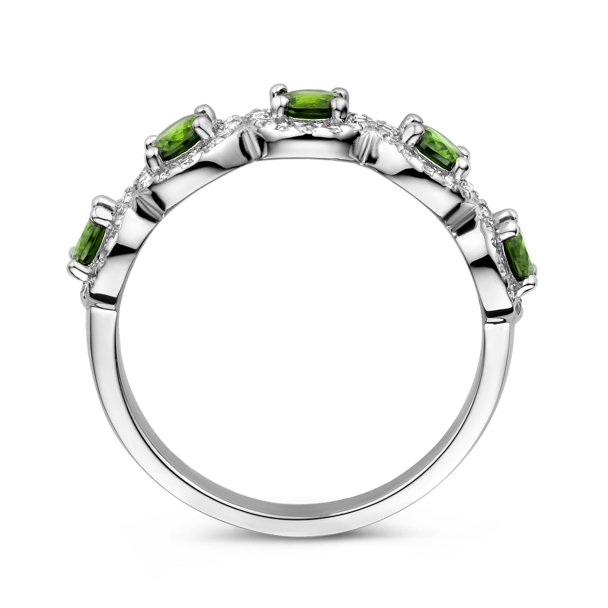 vDam Ring Groen En Wit Zirkonia Halo Zilver Gerhodineerd 1336743 Maat 18½