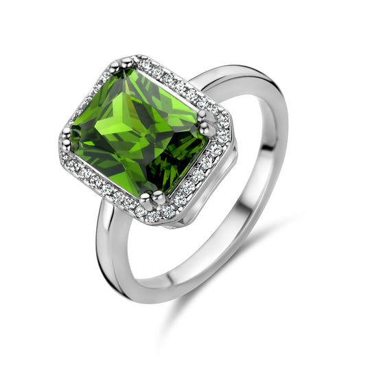 vDam Ring Groen En Wit Zirkonia Halo Zilver Gerhodineerd 1336817