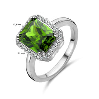 vDam Ring Groen En Wit Zirkonia Halo Zilver Gerhodineerd 1336817 Maat 16½