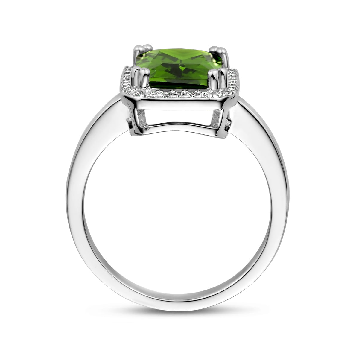 vDam Ring Groen En Wit Zirkonia Halo Zilver Gerhodineerd 1336817 Maat 16½