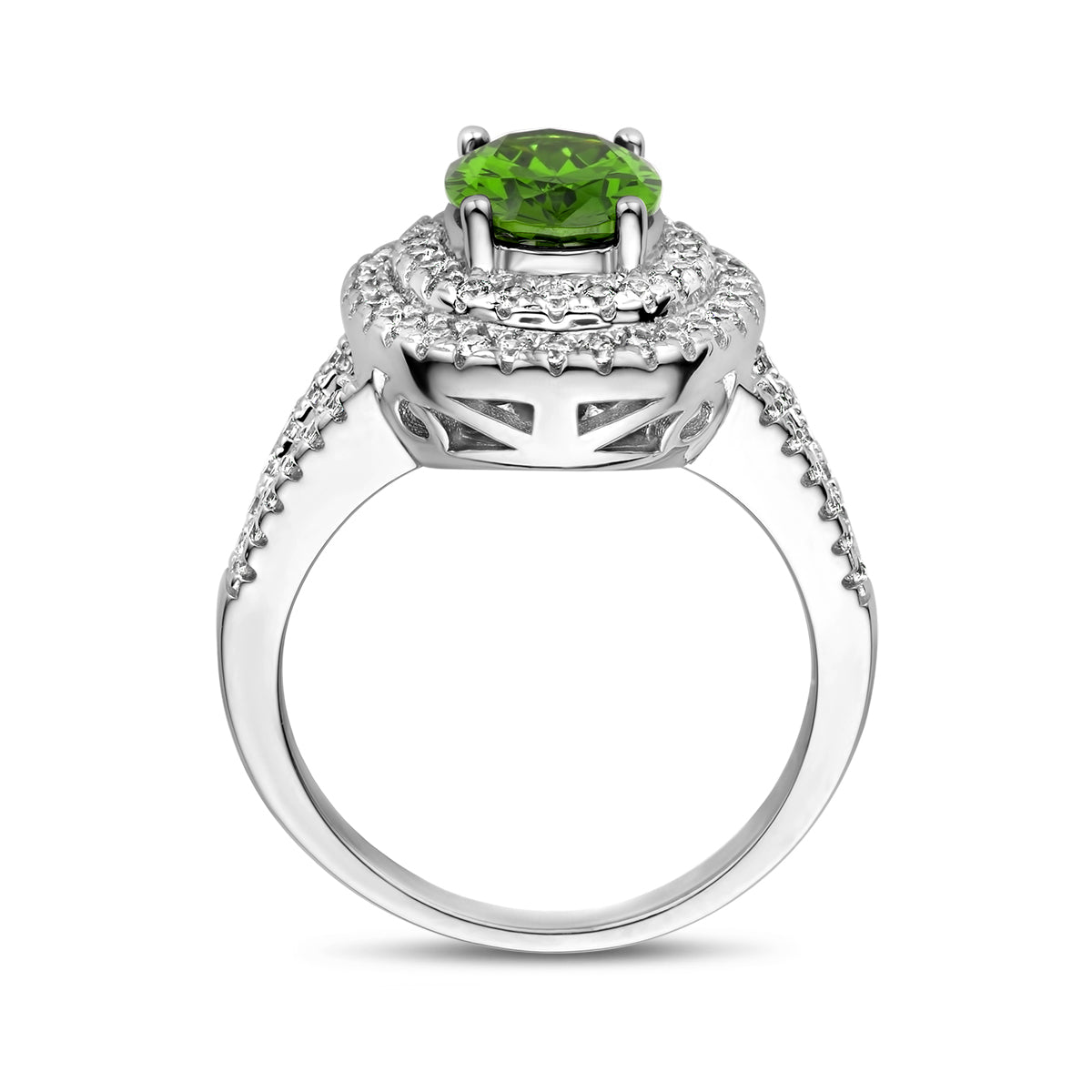vDam Ring Groen En Wit Zirkonia Halo Zilver Gerhodineerd 1336832 Maat 16½