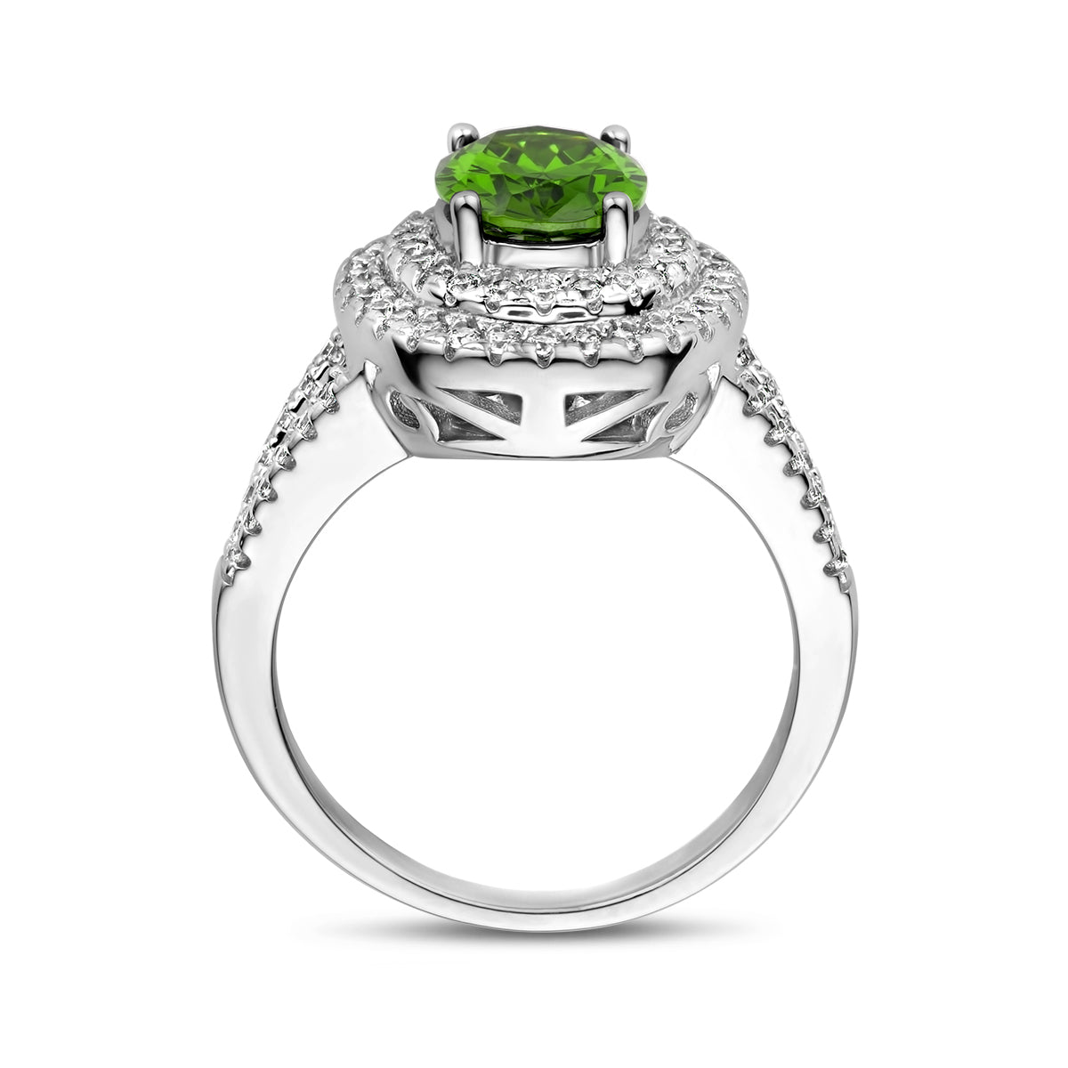 vDam Ring Groen En Wit Zirkonia Halo Zilver Gerhodineerd 1336834 Maat 17¾