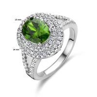 vDam Ring Groen En Wit Zirkonia Halo Zilver Gerhodineerd 1336834 Maat 17¾