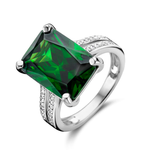 vDam Ring Groen En Wit Zirkonia Zilver Gerhodineerd 1336040