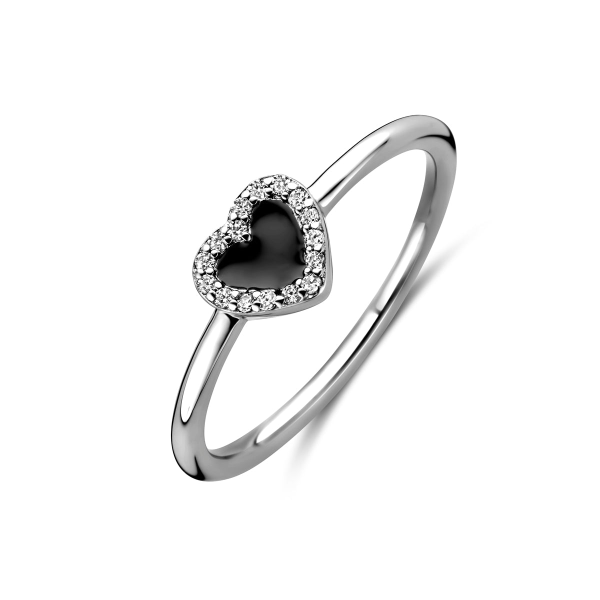 vDam Ring Hart, Zirkonia En Zwart Emaille Halo Zilver Gerhodineerd 1338598