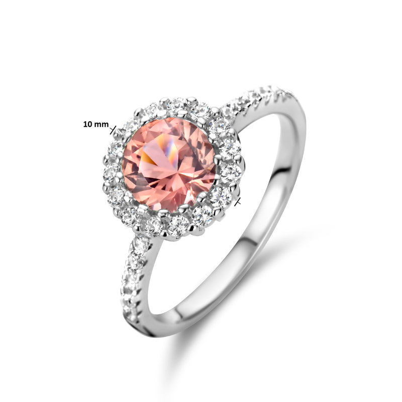 vDam Ring Morganiet Zirkonia En Wit Zirkonia Halo Zilver Gerhodineerd 1335843 Maat 16½