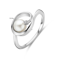 vDam Ring Ovaal Parel En Zirkonia 9,5 Mm Zilver Gerhodineerd 1339753 Maat 17¾