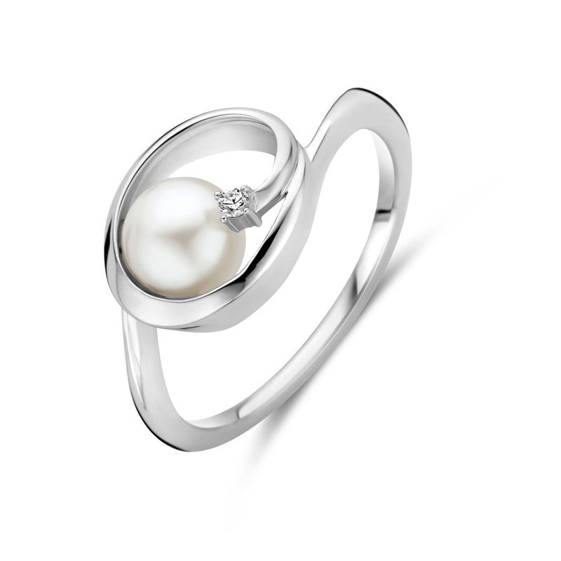 vDam Ring Ovaal Parel En Zirkonia 9,5 Mm Zilver Gerhodineerd 1339754