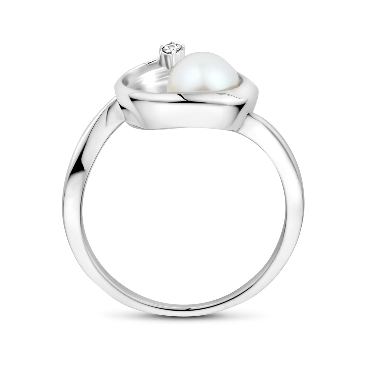 vDam Ring Ovaal Parel En Zirkonia 9,5 Mm Zilver Gerhodineerd 1339754 Maat 18½
