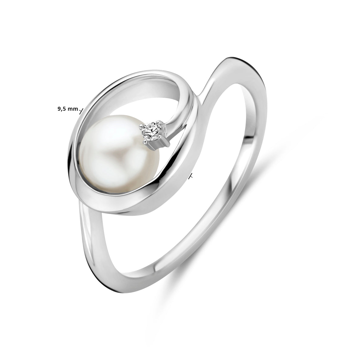 vDam Ring Ovaal Parel En Zirkonia 9,5 Mm Zilver Gerhodineerd 1339754 Maat 18½