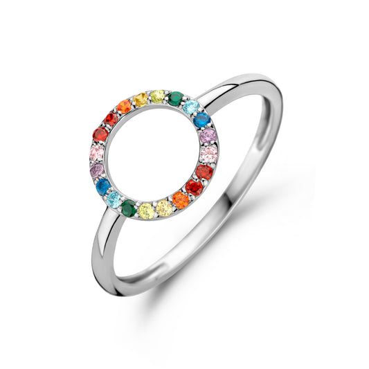 vDam Ring Rondje Regenboog Zirkonia Zilver Gerhodineerd 1335473