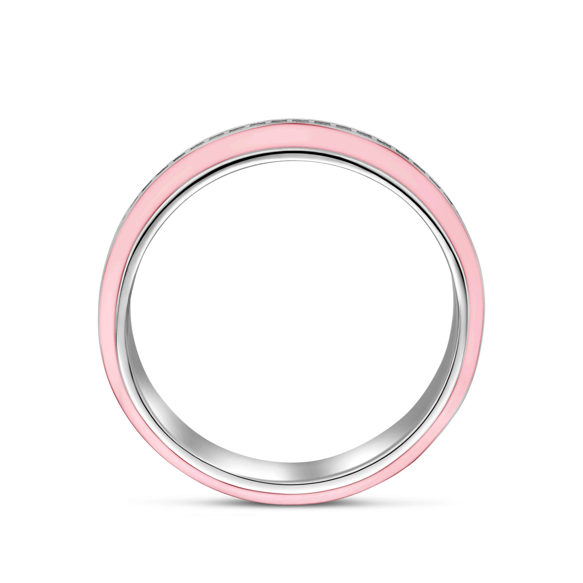 vDam Ring Roze Emaille En Zirkonia Zilver Gerhodineerd 1338704 Maat 16½