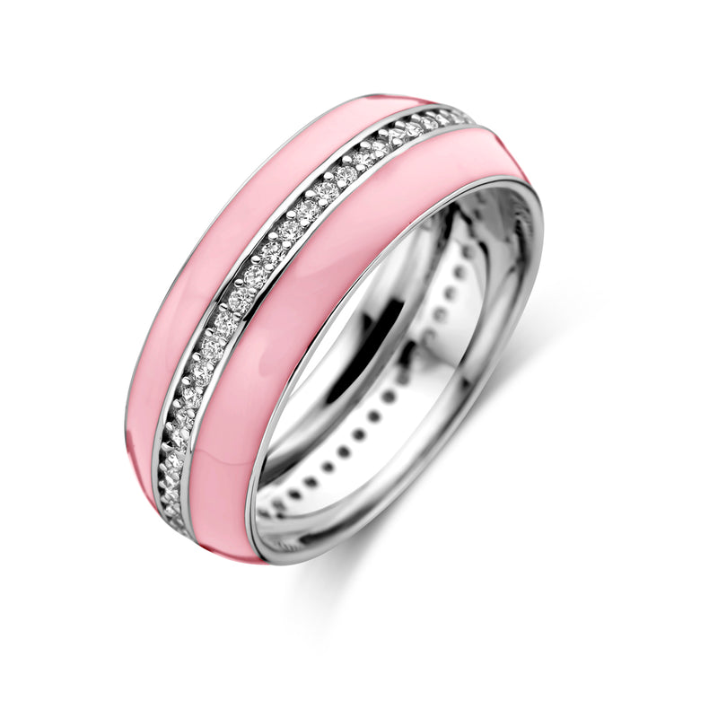 vDam Ring Roze Emaille En Zirkonia Zilver Gerhodineerd 1338705