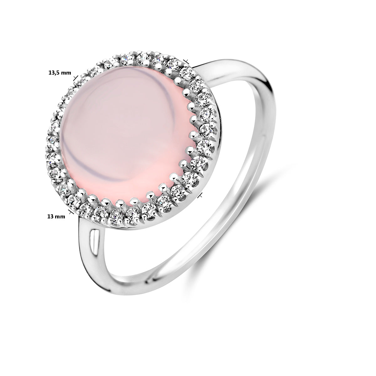 vDam Ring Rozenkwarts En Zirkonia Halo Zilver Gerhodineerd 1337911 Maat 17½