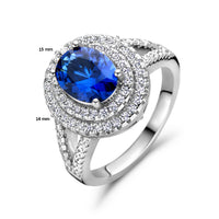 vDam Ring Saffierkleurig En Wit Zirkonia Halo Zilver Gerhodineerd 1336828 Maat 17¼