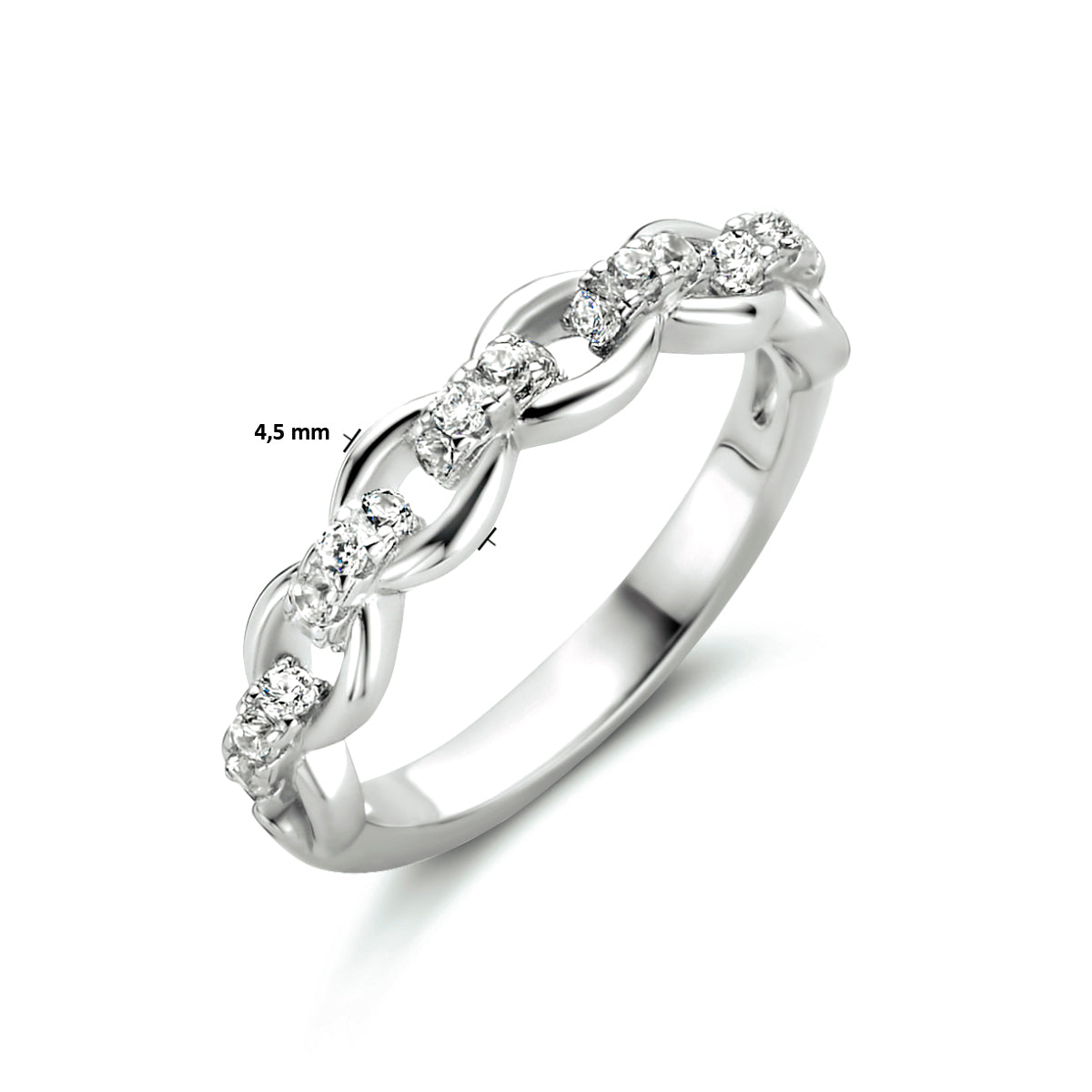 vDam Ring Schakel Zirkonia Zilver Gerhodineerd 1334130 Maat 17¼