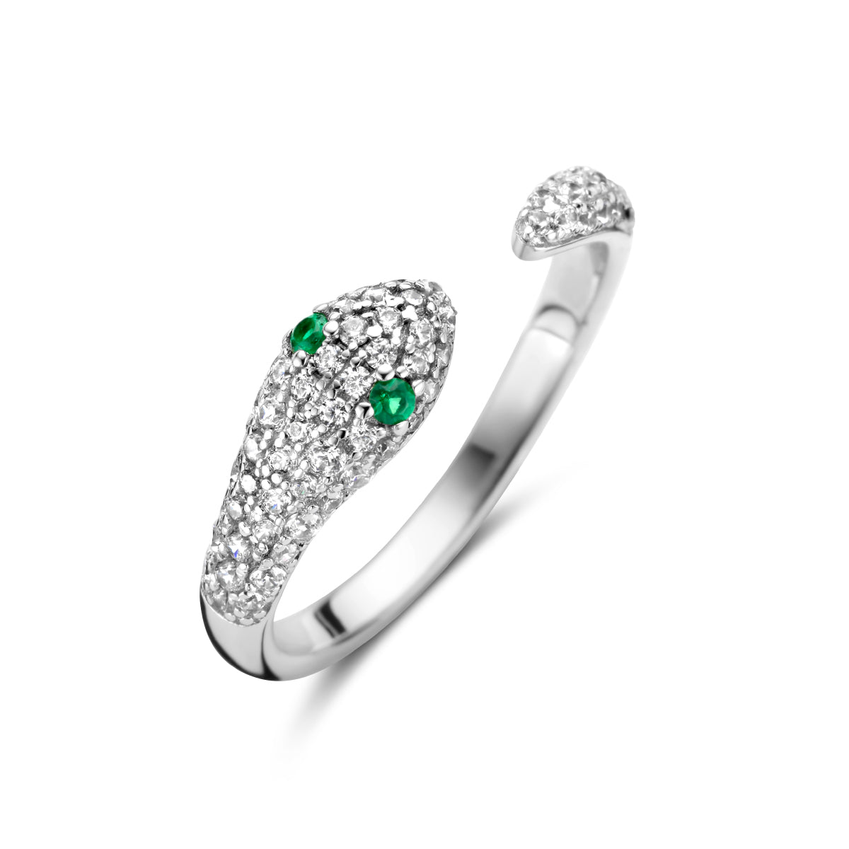 vDam Ring Slang Groen En Wit Zirkonia Zilver Gerhodineerd 1336127