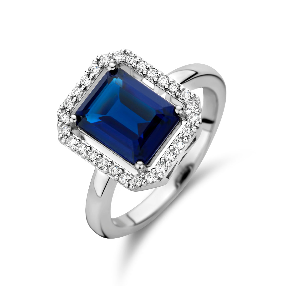 vDam Ring Synth Saffier En Zirkonia Halo Zilver Gerhodineerd 1335160