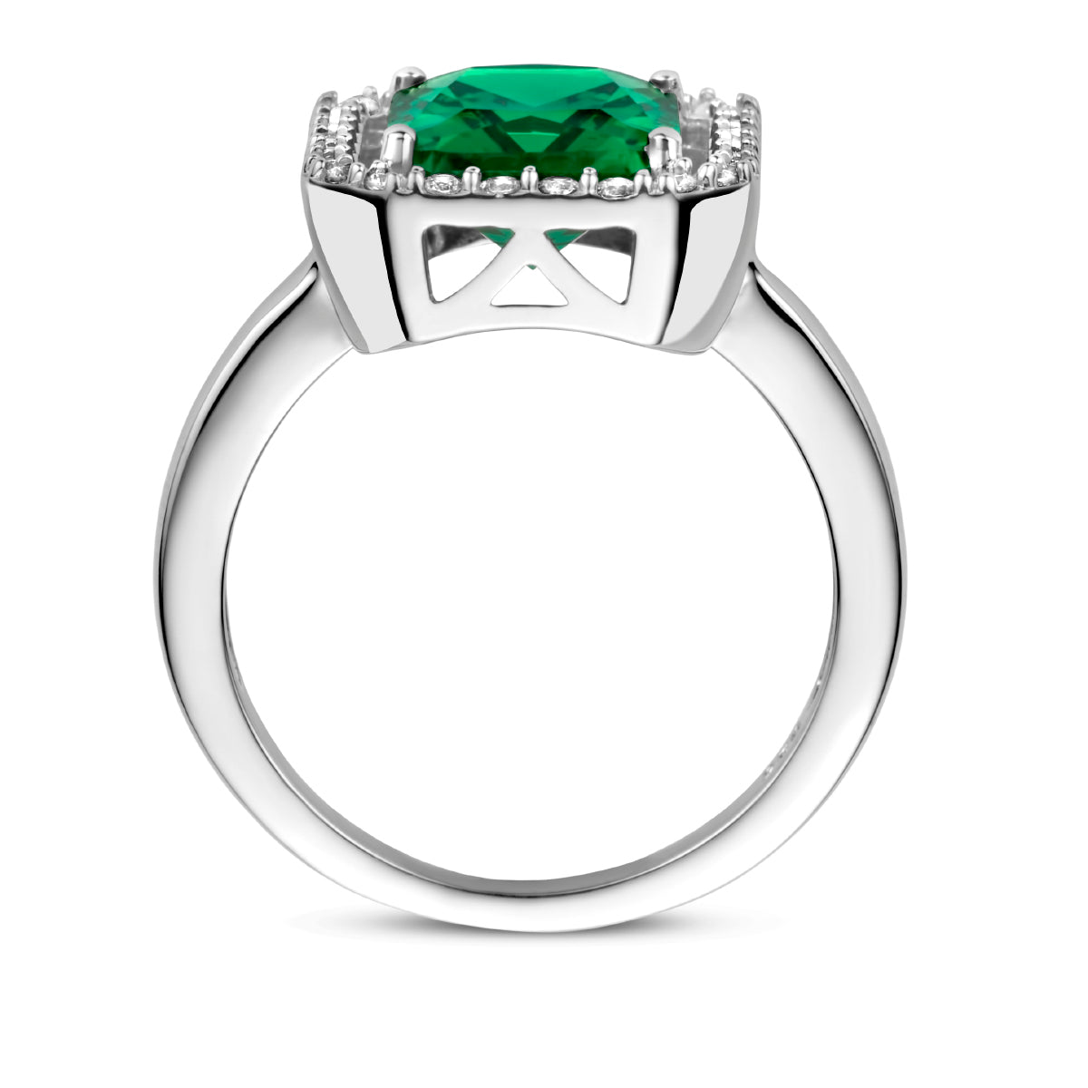 vDam Ring Synth Smaragd En Zirkonia Halo Zilver Gerhodineerd 1335149 Maat 16