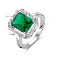 vDam Ring Synth Smaragd En Zirkonia Halo Zilver Gerhodineerd 1335150 Maat 16½