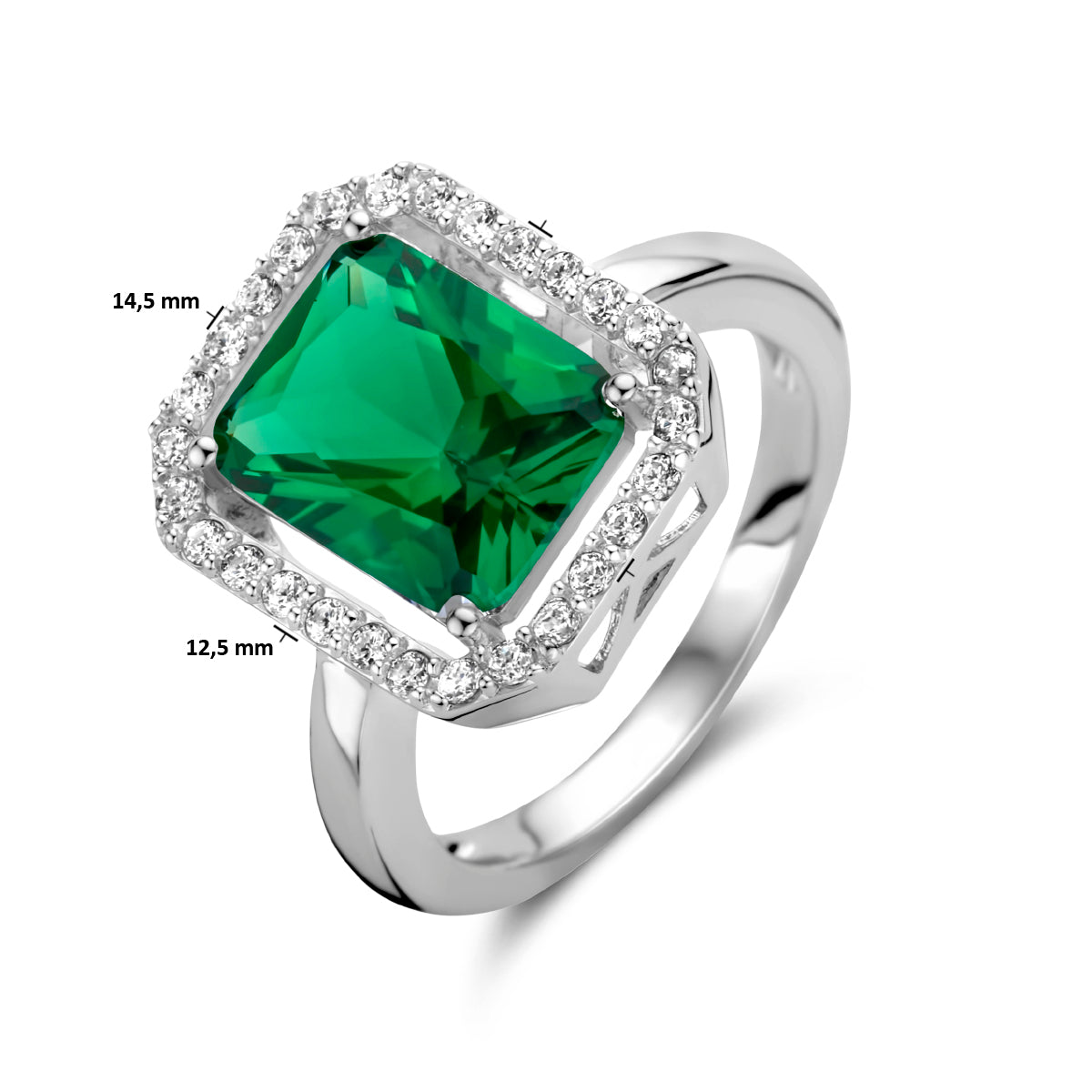 vDam Ring Synth Smaragd En Zirkonia Halo Zilver Gerhodineerd 1335150 Maat 16½